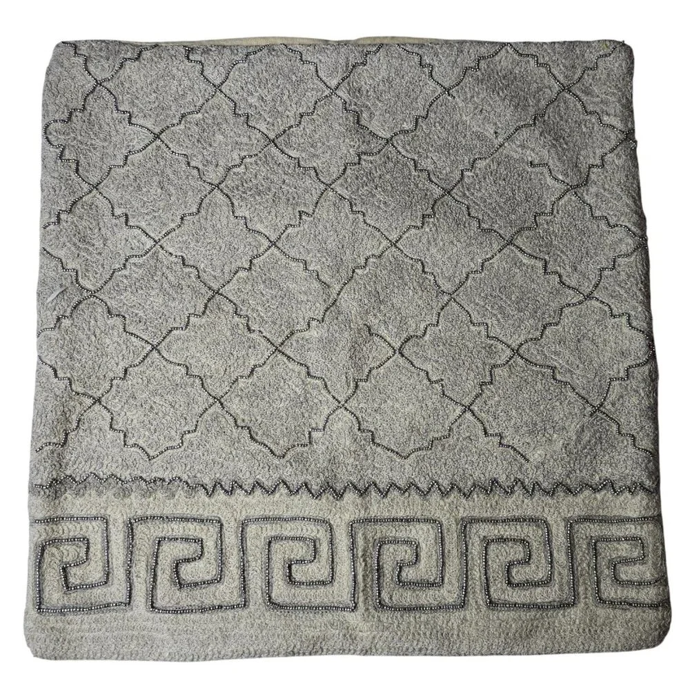 Pottery Barn 20x20 Beaded Gray Cotton Greek Key Pattern‎ Pillow Cover